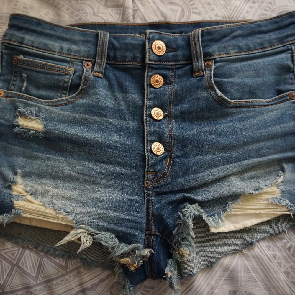 High rise shortie denim shorts button fly